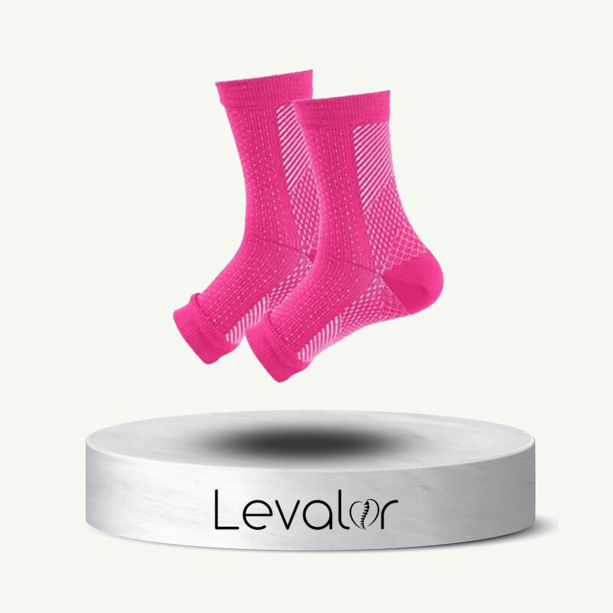 chaussette de compression levalor de couleur rose , une solution idéale contre les jambes lourdes et gonflées. Recommandé pour la circulation sanguine et les œdèmes