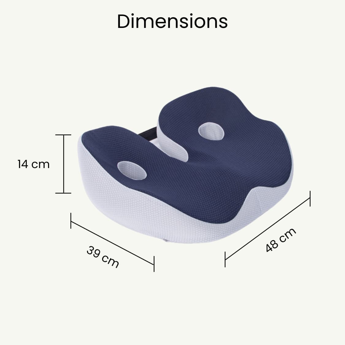 dimension du coussin orthopedique levalor qui permet une assise fonctionnelle adapté a tout types d'environnement .