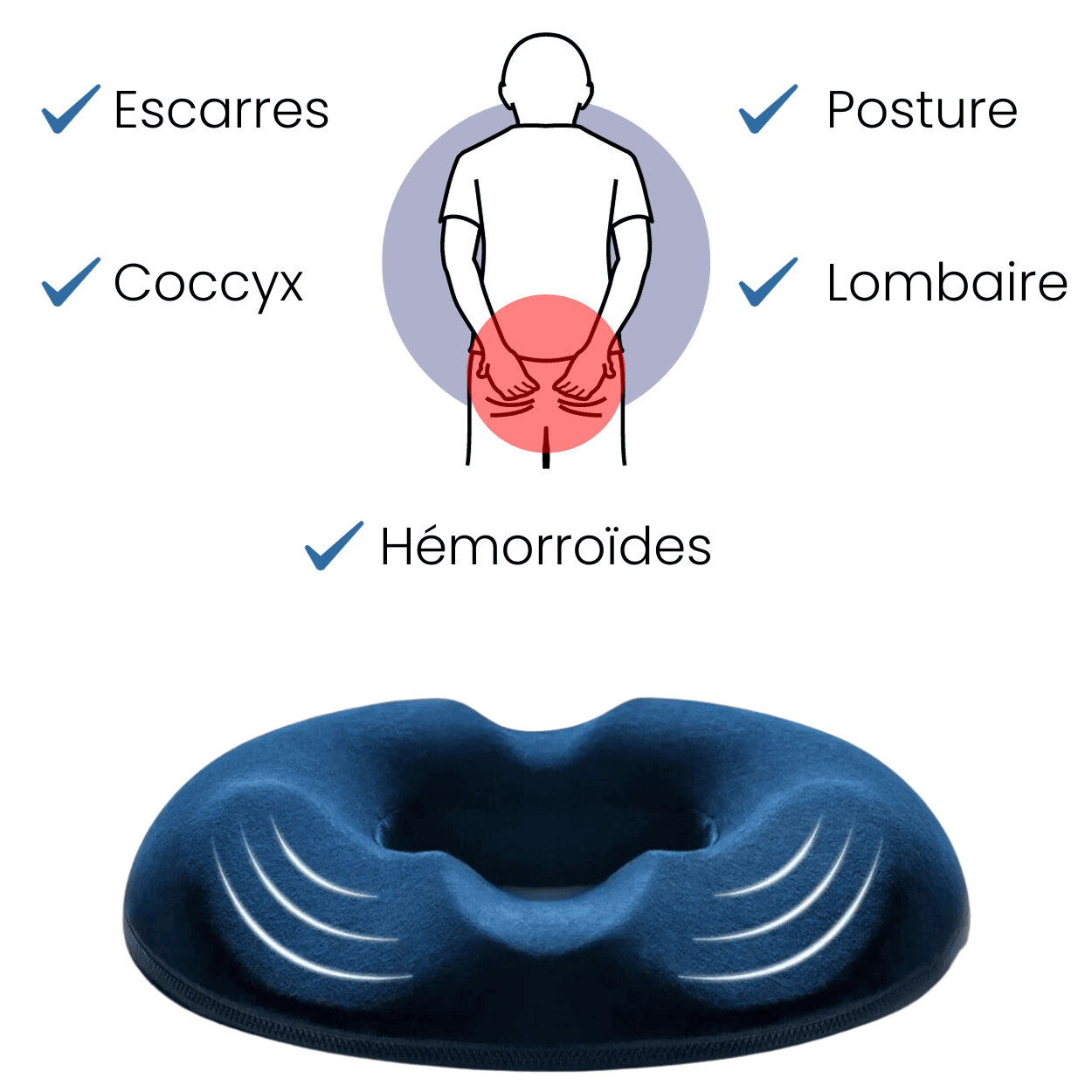 Coussin d'assise bouée - Soulage les douleurs hémorroïdaires, du bas du dos  et du coccyx
