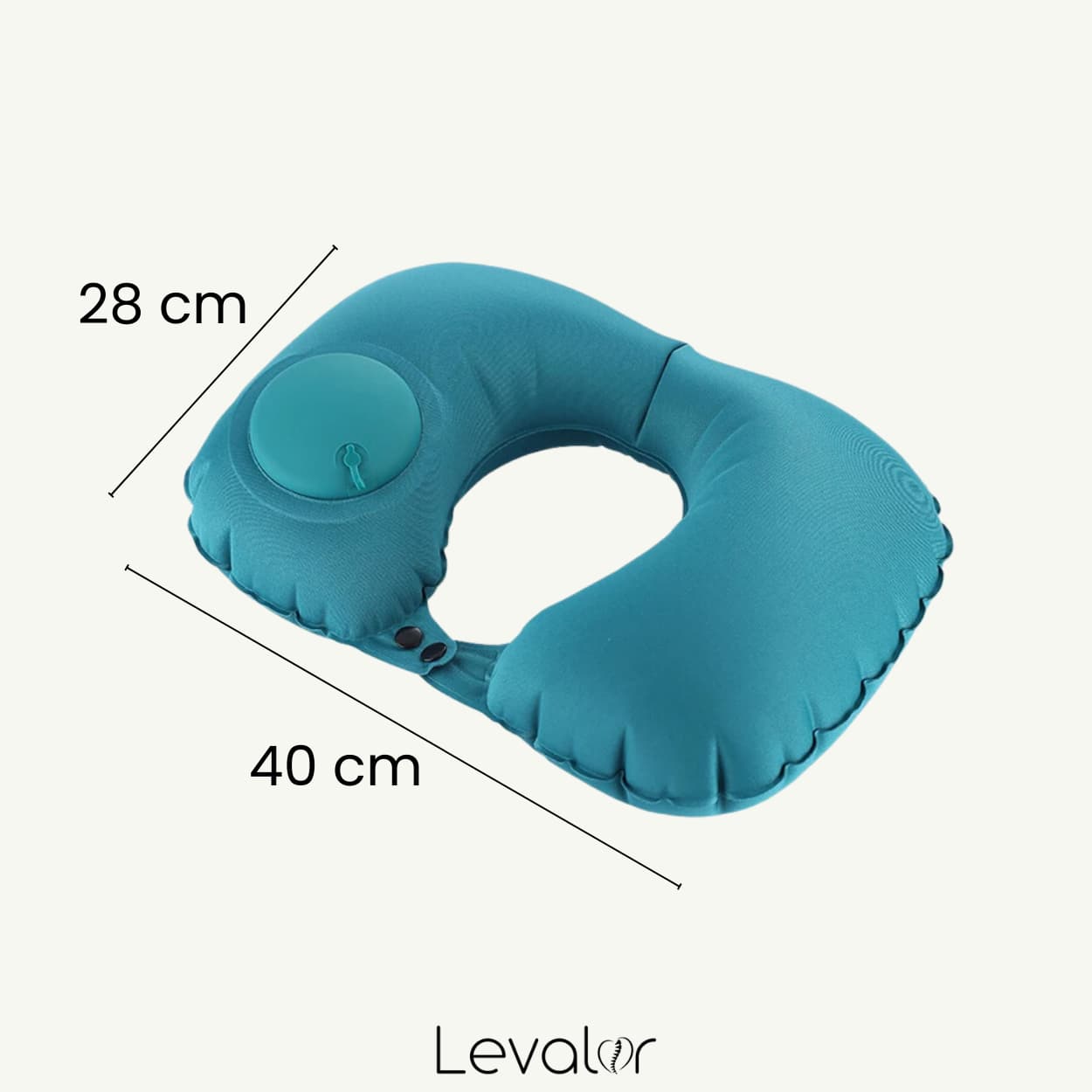 Dimension du coussin ergonomique gonflable  levalor qui améliorera votre confort et la position de vos cervicales. Idéal pour vos voyage