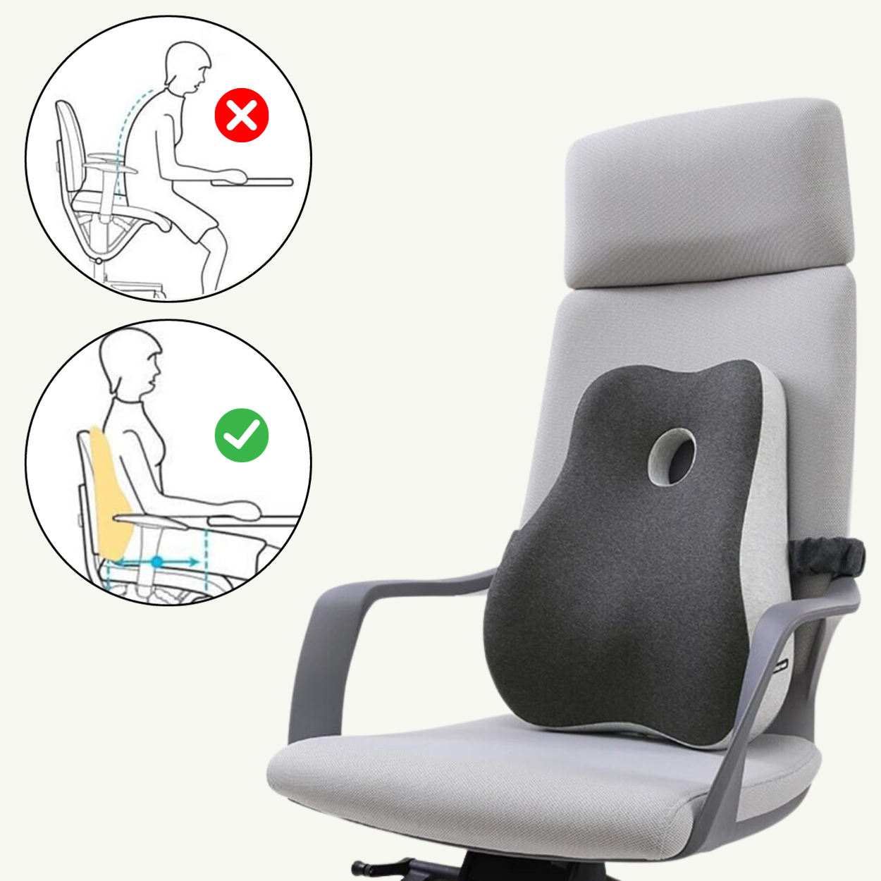 Le coussin lombaire ergonomique Levalor offre un soutien optimal pour le dos, que ce soit en voiture ou au bureau, et soulage la douleur sciatique grâce à son design de positionnement.
