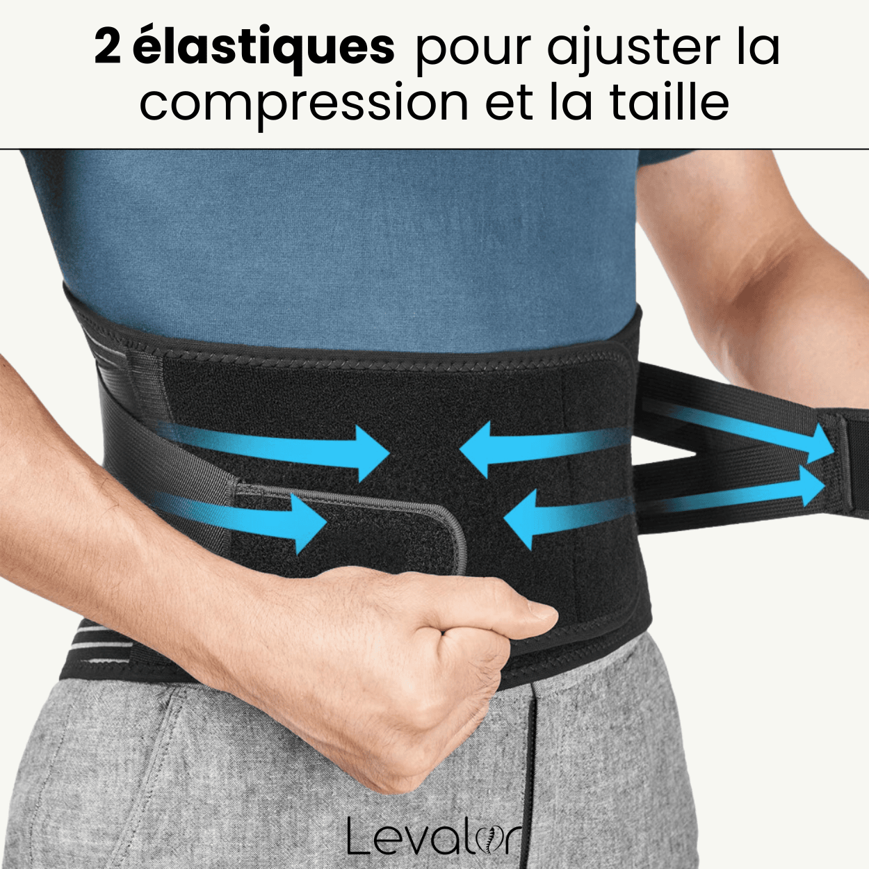 Ceinture lombaire levalor constitué de deux elastiques pour ajuster la taille et la compression