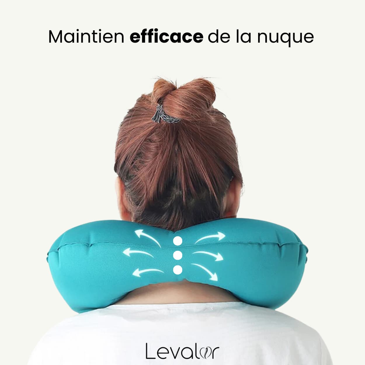 fiche illustration utilisation coussin gonflable pour douleurs cervicales et aide au maintient de la nuque