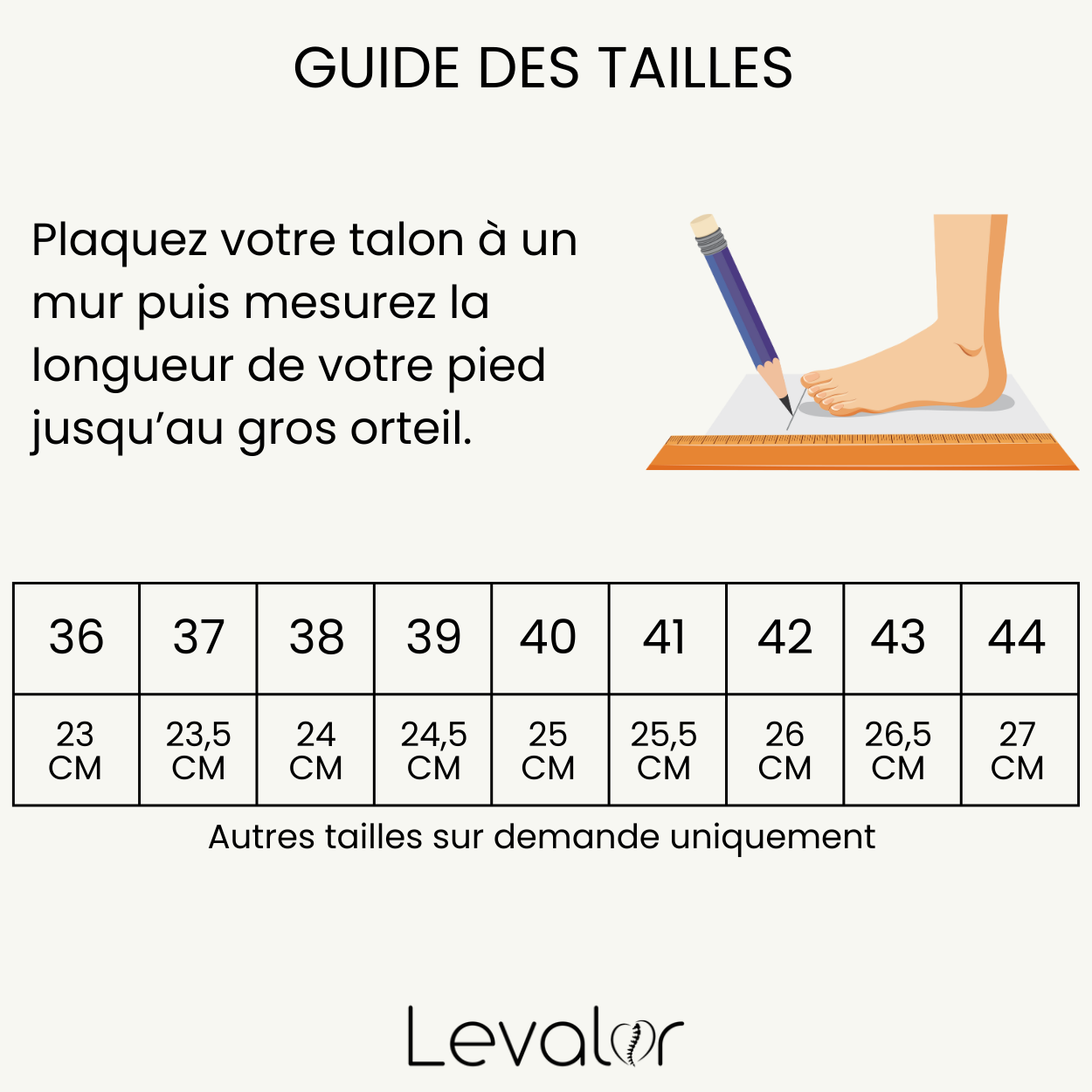 Descriptif et guide taille des chaussons orthopedique levalor