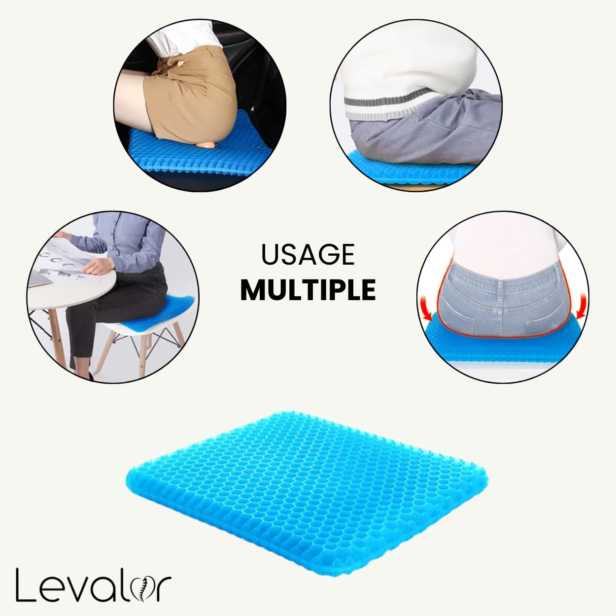 multi-usage du coussin de siège orthopédique fabriqué en gel bleu pour protéger le coccyx et le dos pendant le télétravail ou sur un siège de voiture