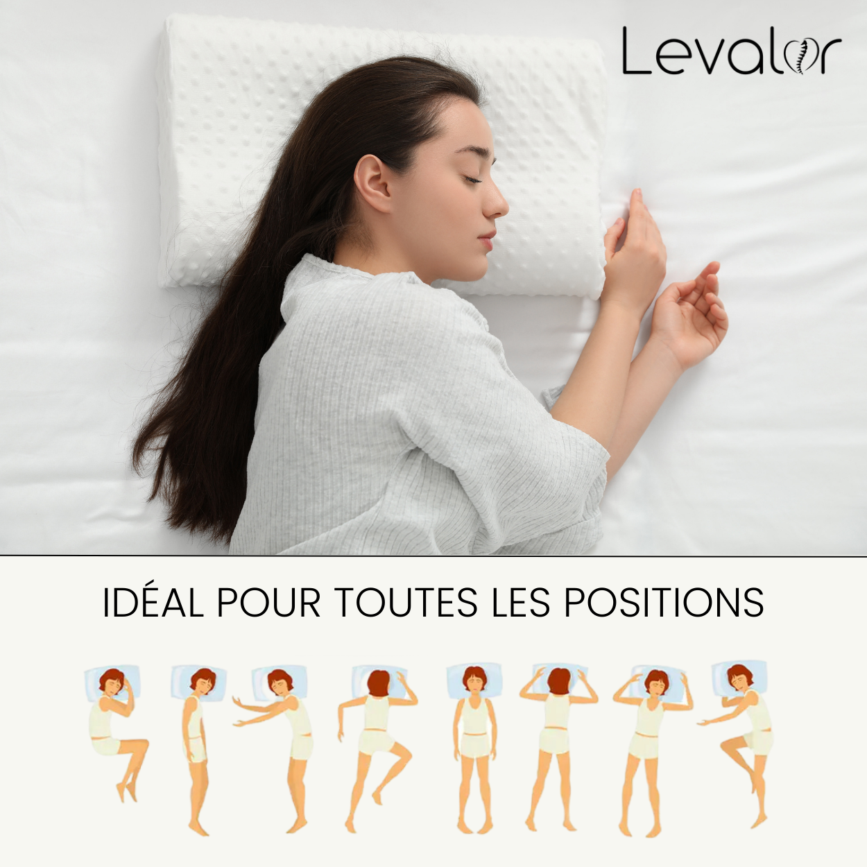 Oreiller orthopédique qui s'adapte à la morphologie de chaque utilisateur, offrant un confort personnalisé.