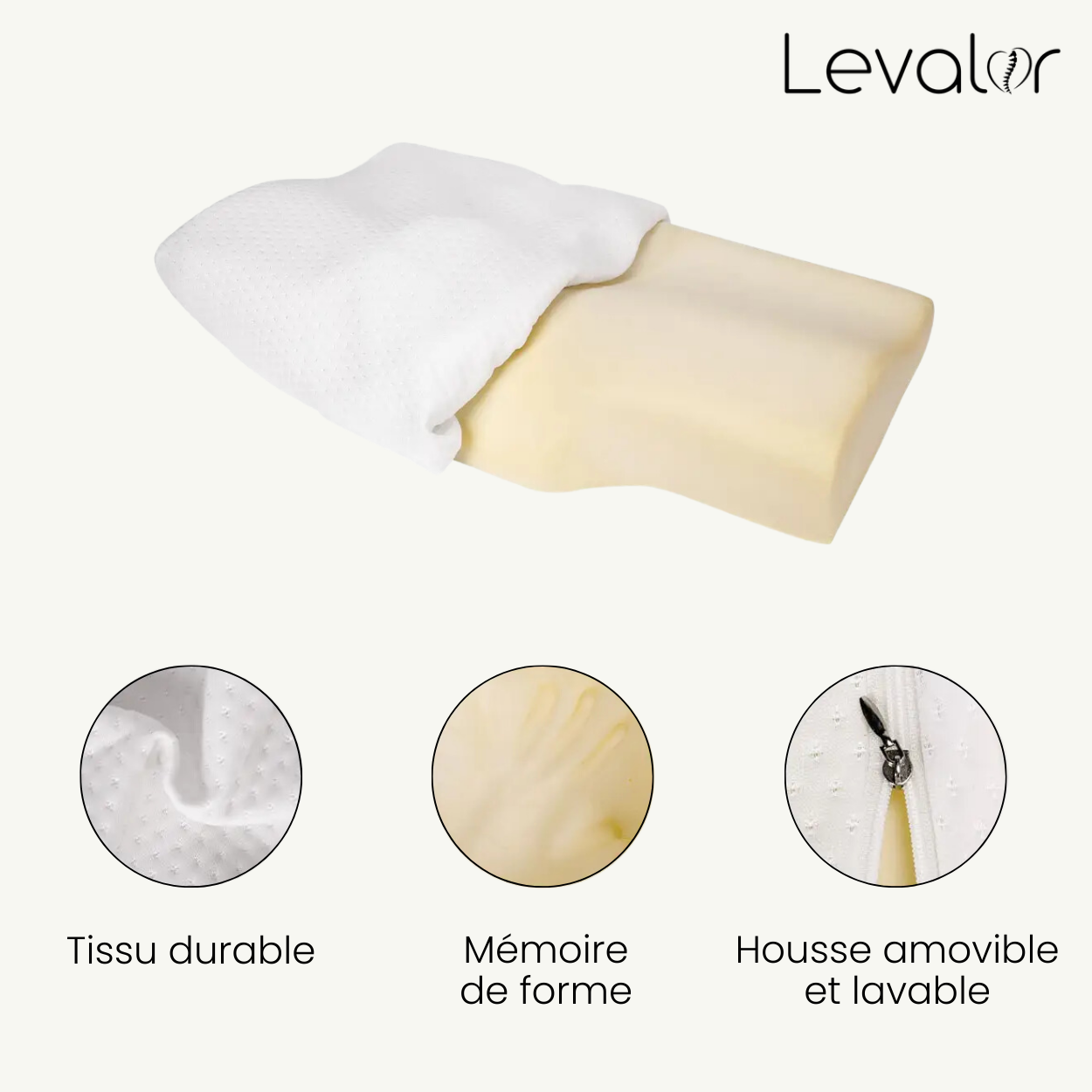 fiche description de l'Oreiller orthopédique  à mémoire de forme : matière de qualité