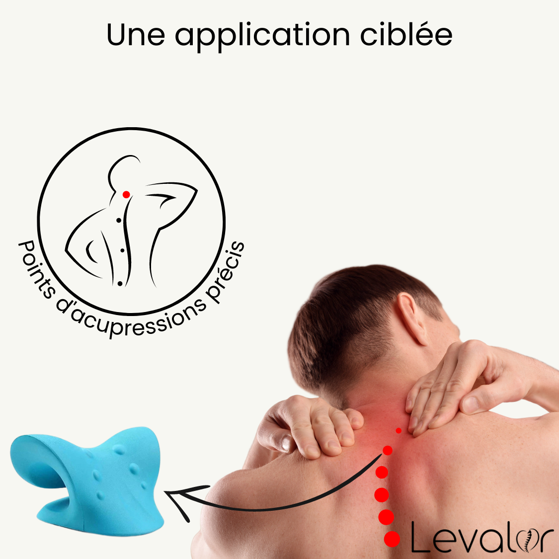 Fiche explicative du point d'application ciblée sur les cervicales du coussin orthopedique levalor